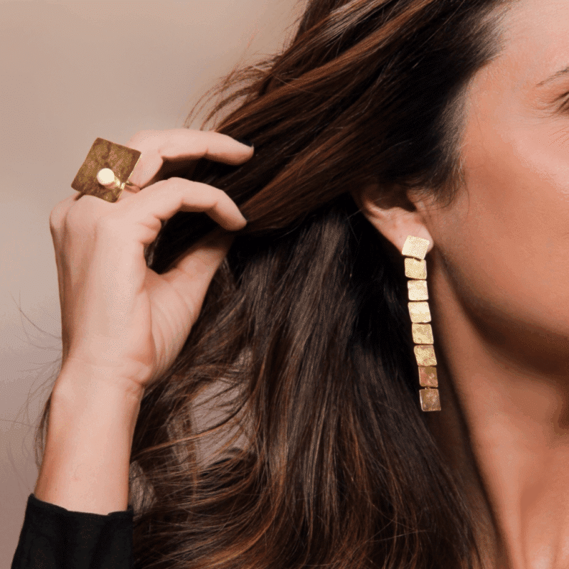 Brincos Quadros Longo Ouro